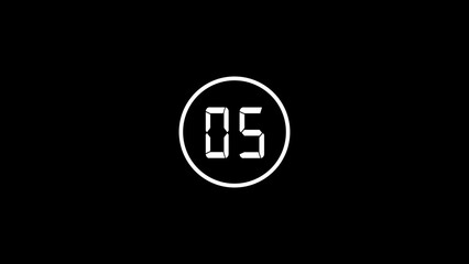 Poster - Digital timer displaying the number five digitally represented within a white circular frame on a black background