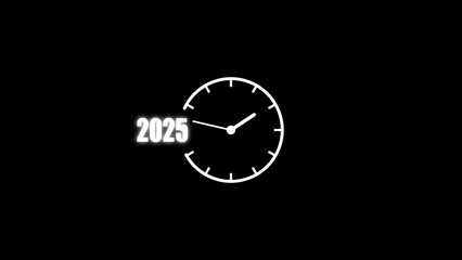Poster - A modern and minimalist design featuring the year 2025 paired with an analog clock representing time and future concepts on a black background.