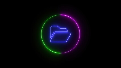 Poster - Glowing neon folder icon centered on a black background digital file storage concept illustrating data organization