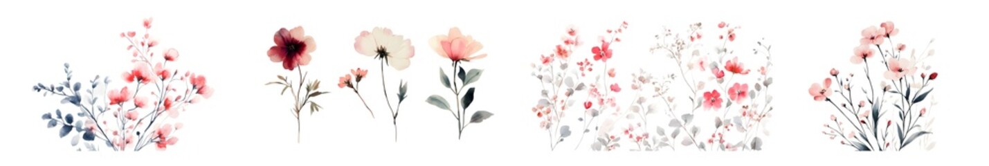 Poster - Collection of floral designs in pastel colors. isolated on transparent background