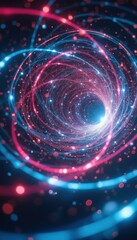 Poster - Abstract Space Tunnel with Glowing Orbits of Blue and Red Light, Creating a Futuristic Portal Effect