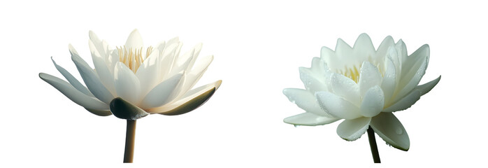 Fototapete - two delicate white water lilies against a neutral background.