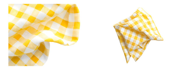 Poster - Yellow and white checkered fabric draped over a surface. isolated on transparent background
