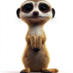 Poster - Cute meerkat standing upright with big eyes on white background