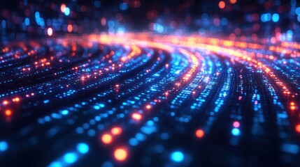 Poster - Abstract Digital Flow: Neon Blue and Orange Data Stream