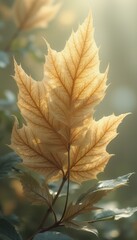 Poster - Golden Autumn Leaf Veins Illuminated by Sunlight - Macro Shot of Decaying Maple Leaf