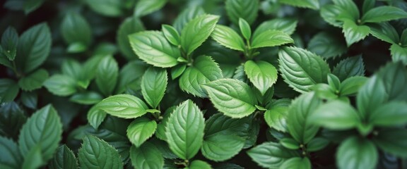 Aufkleber - Lush green foliage showcases intricate leaf patterns and textures, creating a vibrant and organic background.