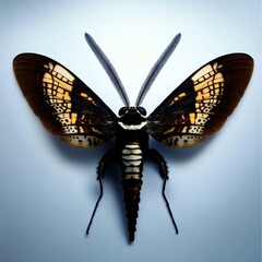 Poster - Striking Butterfly Moth Displays Intricate Wing Patterns on a Clean Backdrop for Scientific or Artistic Use
