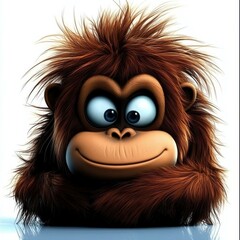 Leinwandbilder - Whimsical Furry Cartoon Monkey with Wide Eyes and a Warm Smile Against a Clean White Background