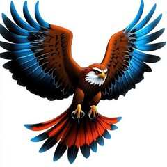 Aufkleber - Majestic Eagle with Striking Blue-tipped Wings Soaring and Spreading Feathers