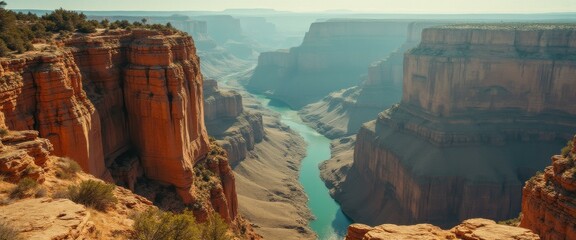 Poster - Majestic Canyon Landscape with River Carving Through Towering Rock Formations