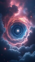 Poster - Dreamy Vortex of Clouds and Light: A Cosmic Journey Through a Celestial Tunnel