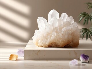 Poster - Elegant display of a cluster of translucent crystals.