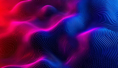 Aufkleber - Abstract digital landscape with glowing lines and dynamic color gradient in vibrant red pink and blue tones