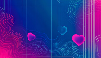 Poster - Abstract gradient background with floating hearts and curved lines a modern digital design