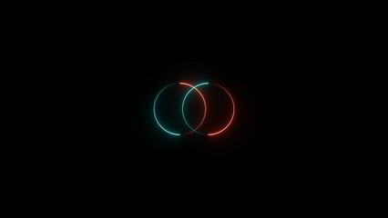 Poster - Intersecting illuminated circles representing technology connection and collaboration featuring gradient colors of teal and orange glowing in the dark