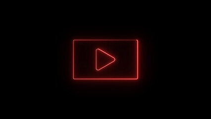 Aufkleber - Neon red play button glowing on a black backdrop perfect for video streaming online platforms and digital content marketing