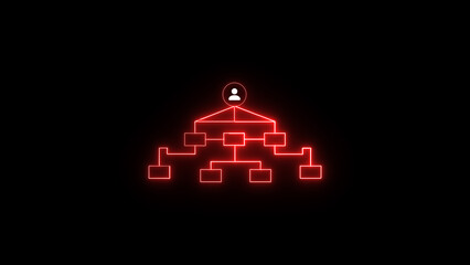 Poster - Illuminated diagram of organizational structure in vibrant neon red on a solid black background indicating hierarchy and network.