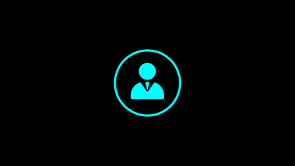 Poster - Minimalist icon depicting user profile or account symbol in a vibrant teal color against a black background suitable for digital design.