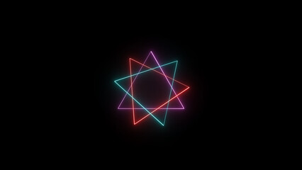 Poster - Abstract geometric neon star in vibrant colors on a dark background illuminating the mysterious and futuristic aesthetic with illuminated triangles