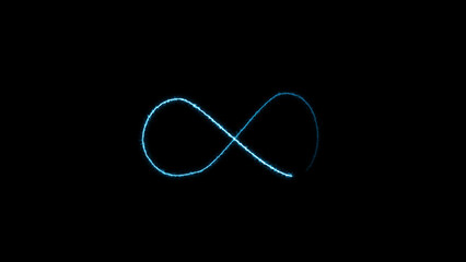 Poster - An illuminated and glowing infinity symbol in a sleek and modern blue color, representing concepts like timelessness, connection, eternity, and potential on a dark field.