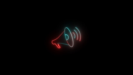 Poster - Neon megaphone with a bright red and blue glow against a dark background perfect for announcements and promotional campaigns in social media.