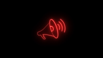 Aufkleber - Illuminated neon red megaphone icon isolated on a black background demonstrating loudspeaker announcement marketing and communication concepts