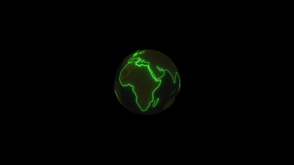 Poster - Glowing green globe illustrating international connectivity and global network visualization on a black background representing the world concept