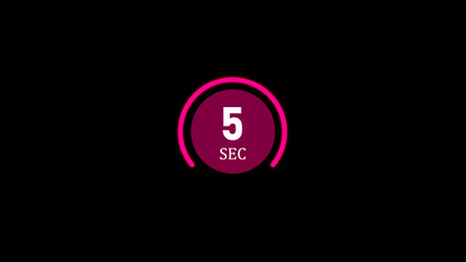 Poster - A digital countdown timer showing five seconds in a pink and white circular animation on a black background perfect for presentation slides.