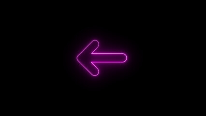 Poster - Glowing pink neon arrow pointing left isolated on a black backdrop representing direction guidance navigation and digital ui ux design elements