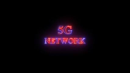Poster - Illuminated 5g network typography a futuristic neon sign displayed against a dark background showcasing modern wireless technology and connectivity