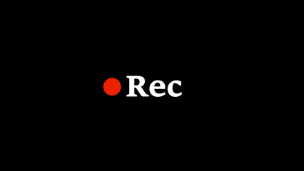 Fototapete - Recording indicator with a red dot and white rec text signaling active recording on a black background for video and audio content.