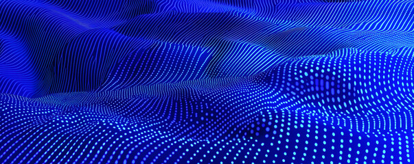 Aufkleber - Abstract digital landscape with flowing blue lines and glowing dots representing data visualization and technology concepts
