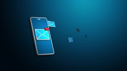 Smartphone receiving multiple email notifications, concept of message overload, looped animation