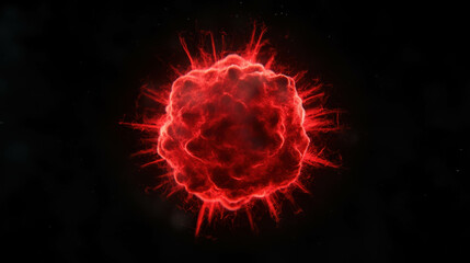 Poster - Bright Red Energy Burst with Vivid Light Rays on a Dark Background for Abstract Designs