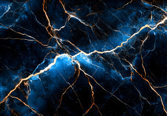 Poster - Abstract blue and gold marble texture with veins for elegant backgrounds and design projects luxurious stone surface