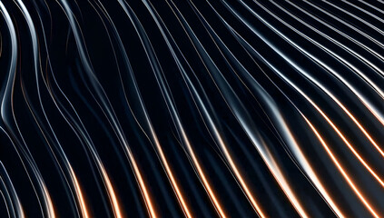 Aufkleber - Abstract flowing lines of metallic texture with reflections on a dark background