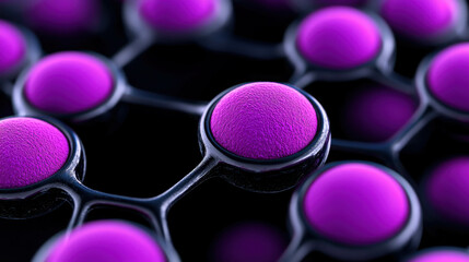 Poster - Abstract view of molecular structure with vibrant purple spheres and connections in dark background