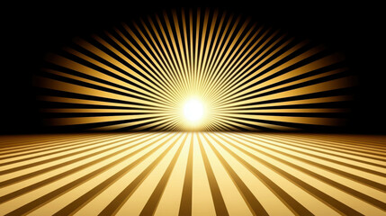 Poster - Golden Sunburst Rays Emanating from Horizon in a Black Background with Striking Lines