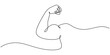 © SREESADHIN - Arm shows bicep fist. Continuous one line vector, shows bicep continuous one line vector drawing, Man shows bicep fist hand continuous line drawing. Fitness and gym concept. minimal style.