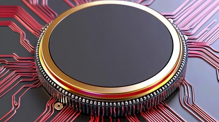 Poster - Circular Tech Component on Red Circuit Board