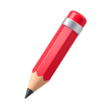 3D cartoon illustration of a red pencil isolated on a transparent background