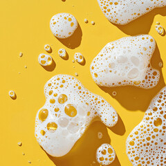 Poster - White soap suds on vibrant yellow background, clean bubbles, fresh foam, cheerful, hygiene concept