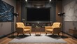© Aleeza - A cozy home theater beckons promising intimate movie nights and engaging podcast recordings in the amber glow with
