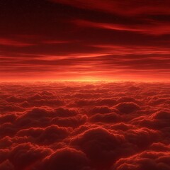 Wall Mural - atmospheric red sky with clouds at sunset aerial view landscape horizon nature background scenic bea