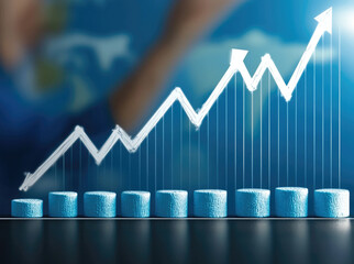 Aufkleber - Business growth financial chart upward trend blue bar graph success positive progress increase