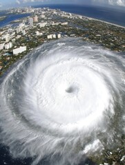 Wall Mural - Aerial View of Hurricane Approaching Florida Coastline from Above Eye Level Natural Disaster Weather Event