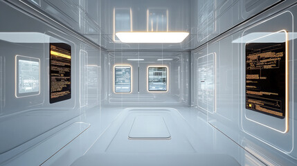 Poster - Futuristic BIM control room with glowing screens, digital interface, and modern technology in sleek, reflective space