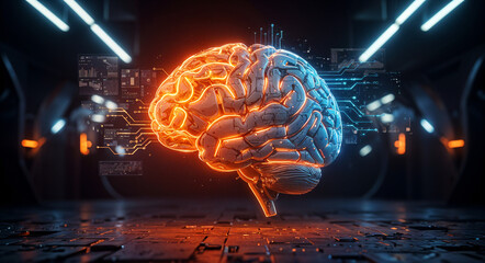 Poster - futuristic artificial intelligence brain with neural connections . Generative AI