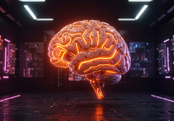 Poster - futuristic artificial intelligence brain with neural connections . Generative AI